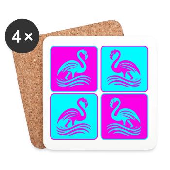Flamant rose Vagues Pop Art - Dessous de verre (lot de 4) - blanc - Devant