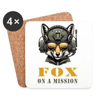 Renard en mission / Militaire - Dessous de verre (lot de 4) - blanc - Devant