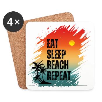 ESSEN, SCHLAFEN, STRAND, WIEDERHOLEN - Untersetzer (4er-Set) - Weiß - Vorne