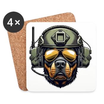 Conception militaire Rottweiler - Dessous de verre (lot de 4) - blanc - Devant