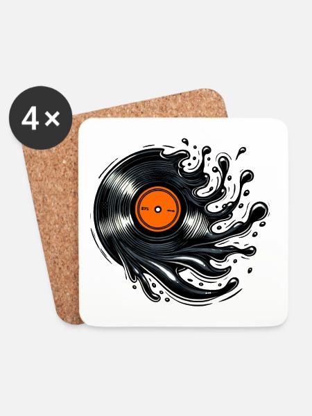 Vinyl Splash – Retro Musik Style - Untersetzer (4er-Set) - Weiß