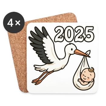 Cigogne avec enfant trouvé dans son bec 2025 - Dessous de verre (lot de 4) - blanc - Devant