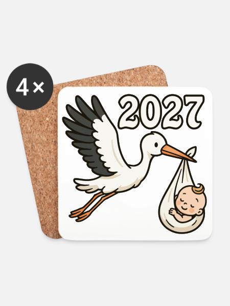 Stork med hittebarn i nebbet 2027 - Underlägg (4-pack) - vit
