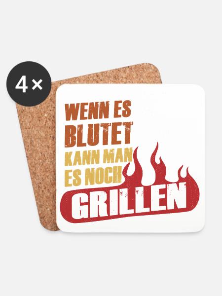 Grillbefehl bei Blutwurst Grillen Grillfest BBQ - Untersetzer (4er-Set) - Weiß