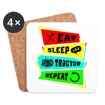 Manger dormir tracteur répéter - Dessous de verre (lot de 4) - blanc - Devant