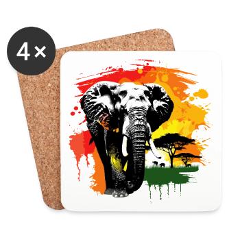 Elefant Afrika Safari Natur Wildnis Aquarell Kunst - Untersetzer (4er-Set) - Weiß - Vorne
