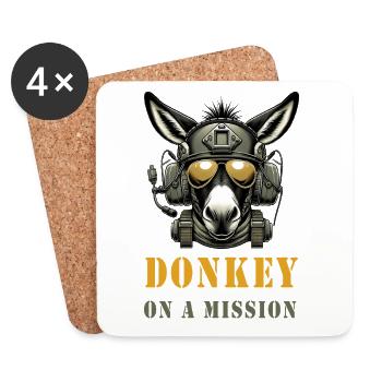 Âne en mission - Militaire - Dessous de verre (lot de 4) - blanc - Devant