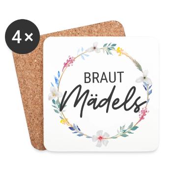 Braut Mädels! Personalisierbar, Blumen-Kranz - Untersetzer (4er-Set) - Weiß - Vorne