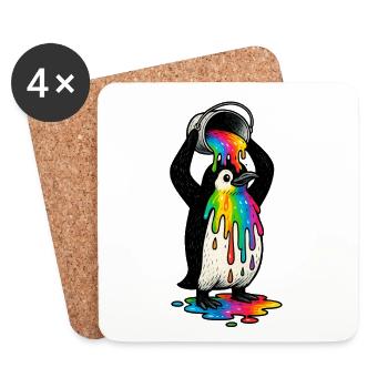 Colorful penguin with paint bucket - Coasters (set of 4) - white - Front