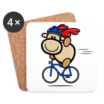 Reindeer Elmondo waving on the bike with helmet - Coasters (set of 4) - white - Front