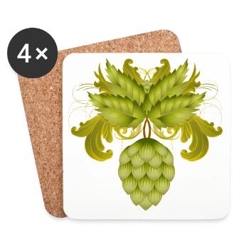 Grünes Hopfen Ornament – Motiv für Bierliebhaber - Untersetzer (4er-Set) - Weiß - Vorne