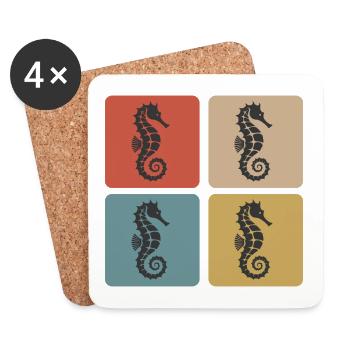 Seepferdchen Meer Vintage Design - Untersetzer (4er-Set) - Weiß - Vorne