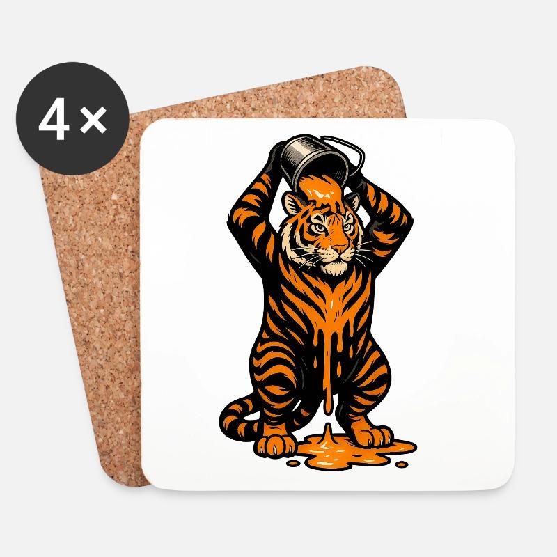 Tiger mit Farbeimer Cartoon Design - Untersetzer (4er-Set) - Weiß