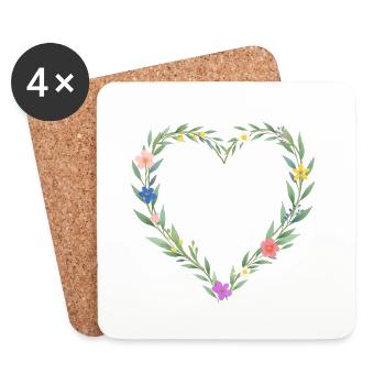 Flower power coeur boho, personnalisable - Dessous de verre (lot de 4) - blanc - Devant