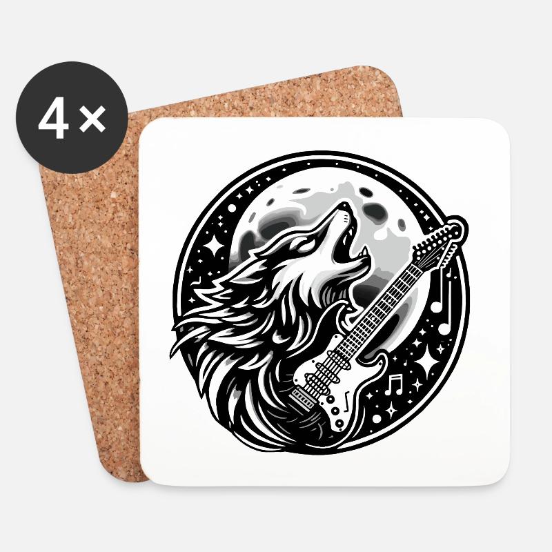 Wolf Musical Mond Design - Untersetzer (4er-Set) - Weiß