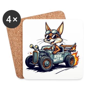 Vintage Fox Racer with Flames - Coasters (set of 4) - white - Front