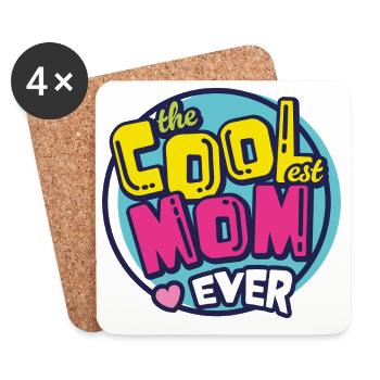 Meilleure maman la plus cool de tous les temps Design rétro audacieux - Dessous de verre (lot de 4) - blanc - Devant