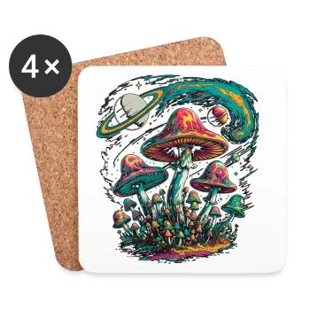 Psychedelische kosmische Pilze Kunstwerk - Untersetzer (4er-Set) - Weiß - Vorne