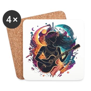 Illustration d’art de guitariste céleste - Dessous de verre (lot de 4) - blanc - Devant