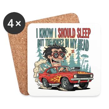 Sleepy Car Racer Cartoon Design - Untersetzer (4er-Set) - Weiß - Vorne