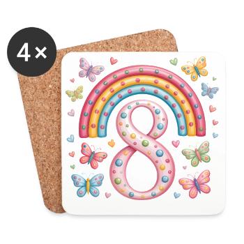 Papillon arc-en-ciel 8e anniversaire fille - Dessous de verre (lot de 4) - blanc - Devant