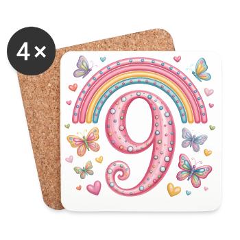 Papillon arc-en-ciel 9e anniversaire fille - Dessous de verre (lot de 4) - blanc - Devant