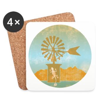 Windmill with Gecko Illustration Mallorca - Coasters (set of 4) - white - Front
