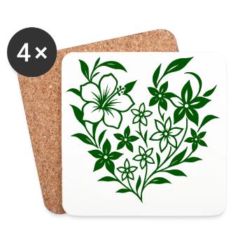 Floral design with hand-drawn flowers - Coasters (set of 4) - white - Front