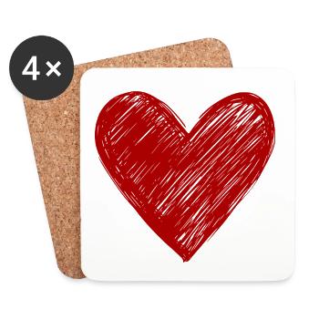 Coeur dessiné à la main en rouge - Dessous de verre (lot de 4) - blanc - Devant