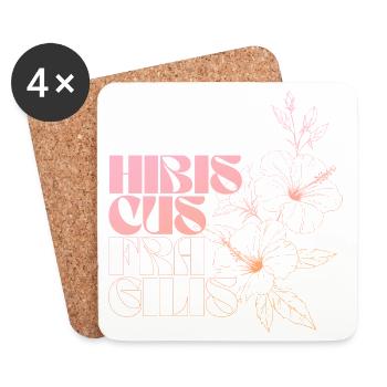 Hibiskus Blumen Linie Art Design - Untersetzer (4er-Set) - Weiß - Vorne