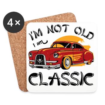 Roter Oldtimer mit Sunset Design - Untersetzer (4er-Set) - Weiß - Vorne