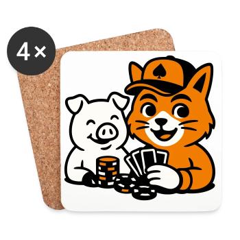 Chat de poker - Dessous de verre (lot de 4) - blanc - Devant