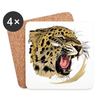 Wildes Raubtier-Design mit Leopardengesicht - Untersetzer (4er-Set) - Weiß - Vorne