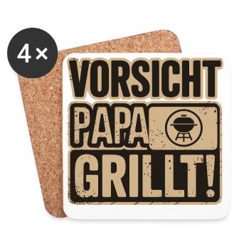 Attention papa fait des grillades amusantes au barbecue - Dessous de verre (lot de 4) - blanc - Devant