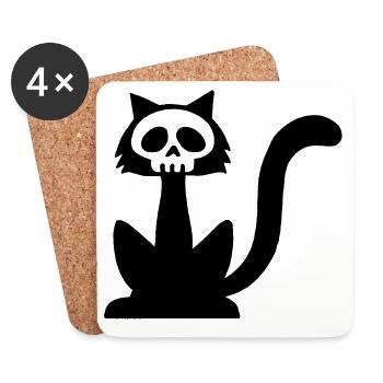 Schwarzer Katzenschädel - Untersetzer (4er-Set) - Weiß - Vorne