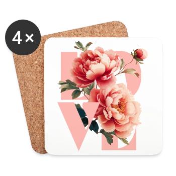 Elegant Floral Peony Design - Coasters (set of 4) - white - Front