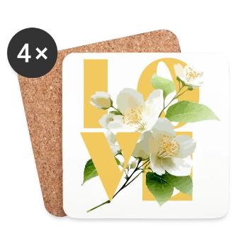 Elegant Jasmine Floral Love Typography - Coasters (set of 4) - white - Front