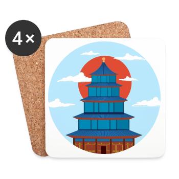 Pagode Traditionnel Bleu et Orange - Dessous de verre (lot de 4) - blanc - Devant