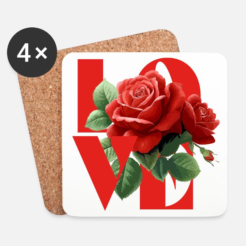 Romantisches Rosen-Liebes-Design - Untersetzer (4er-Set) - Weiß