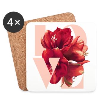 Rote Amaryllis Blumen Illustration - Untersetzer (4er-Set) - Weiß - Vorne