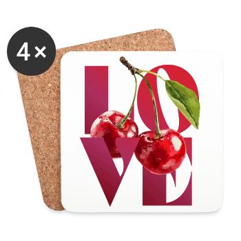 Cherry Blossom Love Illustration - Coasters (set of 4) - white - Front