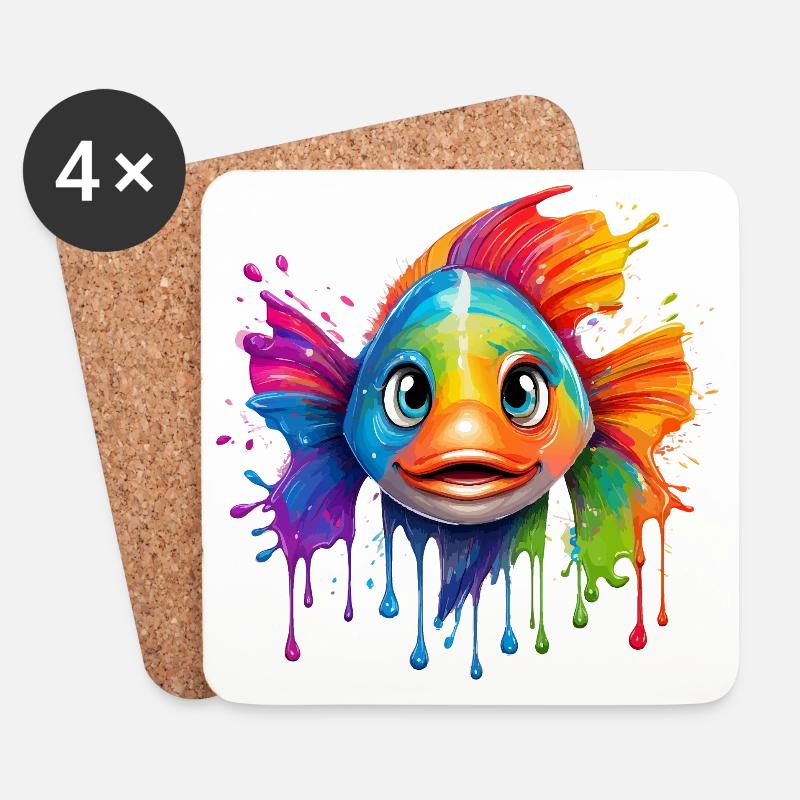 Coloured fish with colour explosion - Coasters (set of 4) - white