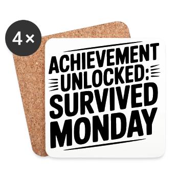 Achievement Unlocked Survived Monday - Coasters (set of 4) - white - Front
