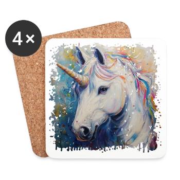 Farbenfrohes Einhorn Kunstwerk - Untersetzer (4er-Set) - Weiß - Vorne