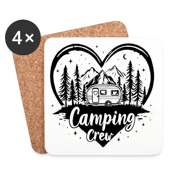 Love Camping Crew / Herz Wohnwagen Berge Design - Untersetzer (4er-Set) - Weiß - Vorne