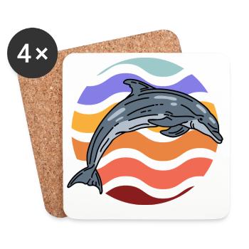 Dolphin in wave pattern - Coasters (set of 4) - white - Front
