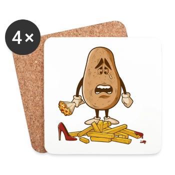 Pomme de terre triste avec frites Drame - Dessous de verre (lot de 4) - blanc - Devant