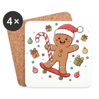 Weihnachten Skateboard Karikatur - Untersetzer (4er-Set) - Weiß - Vorne