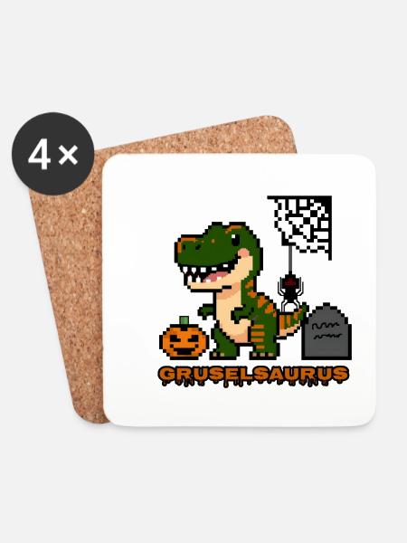 "Gruselsaurus" - Pixel Art Dinosaur 🎃🦖 - Coasters (set of 4) - white
