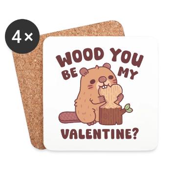 Cute Beaver Wood You Be My Valentine Funny Pun - Coasters (set of 4) - white - Front